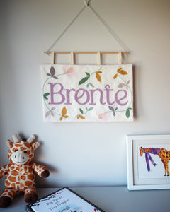 Punchneedle Floral and Name Banner