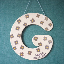 Personalised Clay Hanging Letter with Taupe Flower Design