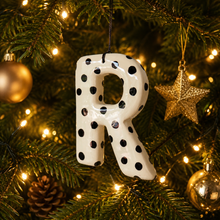Handmade Clay Black Polka Dot Hanging Letter