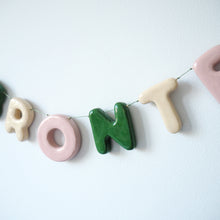 Handmade Pink & Green Name Clay Name Garland with Flower detail