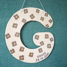 Personalised Clay Hanging Letter with Taupe Flower Design