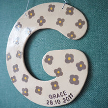 Personalised Clay Hanging Letter with Taupe Flower Design