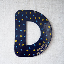 Personalised Navy Blue Clay Hanging Letter with Gold Star design