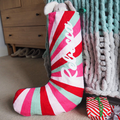 Custom Pink Stripe Christmas Stocking