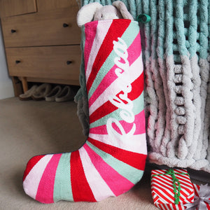 Custom Pink Stripe Christmas Stocking