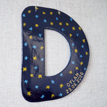 Personalised Navy Blue Clay Hanging Letter with Gold Star design