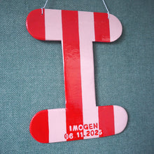 Personalised Red and Pink Stripe Hanging Letter