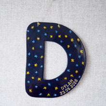 Personalised Navy Blue Clay Hanging Letter with Gold Star design