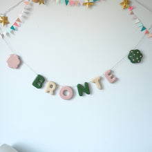 Handmade Pink & Green Name Clay Name Garland with Flower detail