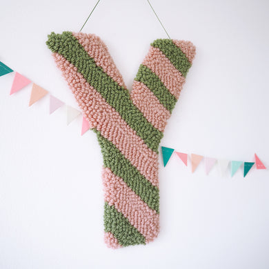 Pink & Olive Stripe Custom Letter Wall Hanging