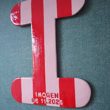 Personalised Red and Pink Stripe Hanging Letter