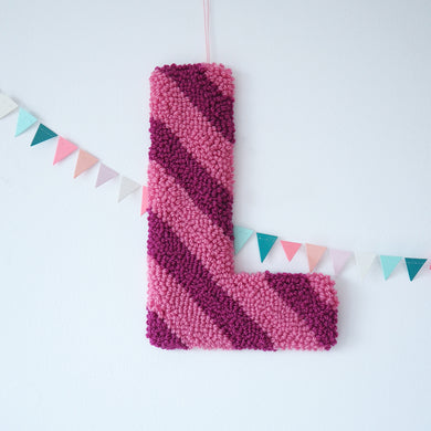 Raspberry & Pink Stripe Custom Letter Wall Hanging
