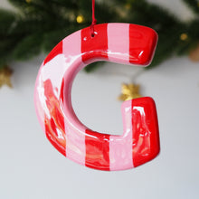 Handmade Pink & Red Stripe Clay Letter Ornament