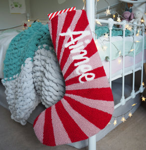 Custom Red and Pink Stripe Christmas Stocking