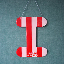 Personalised Red and Pink Stripe Hanging Letter