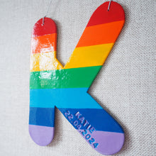 Handmade Clay Letter with Rainbow Stripe Design