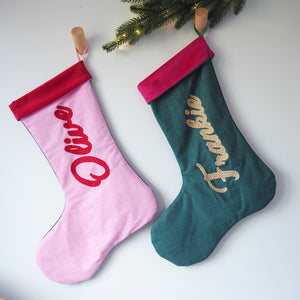 Personalised Velvet and Cotton Christmas Stocking