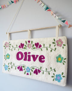 Vintage Inspired Flower and Name Banner