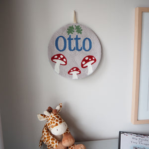 Punchneedle Name and Toadstool Wall Hanging