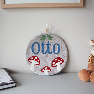 Punchneedle Name and Toadstool Wall Hanging